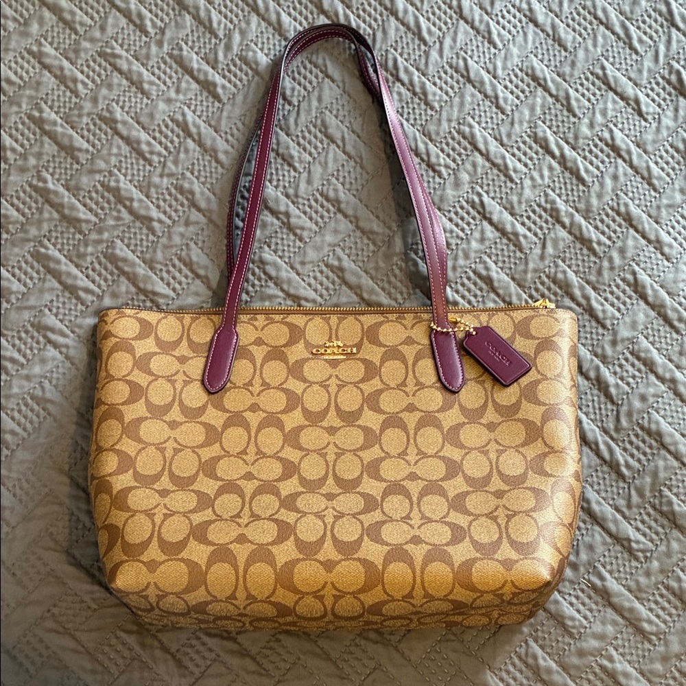 Coach Tan and Purple Signature Tote